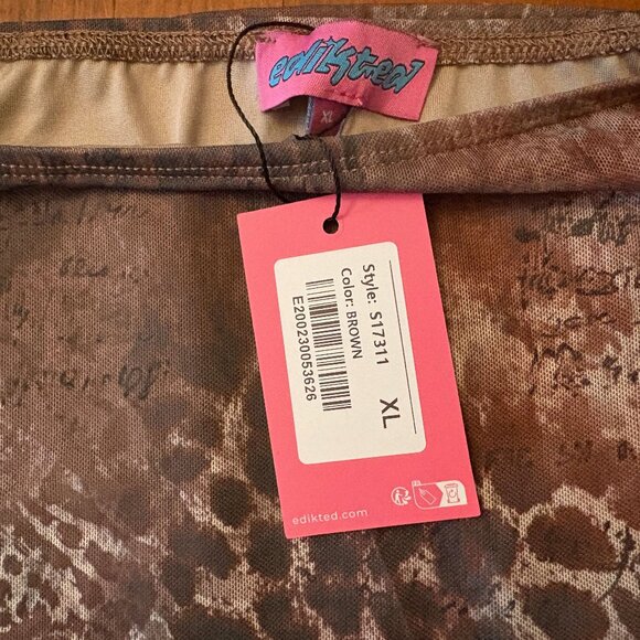 EDIKTED LEOPARD MESH MINI SKIRT WITH SIDE ROUCHING; BROWN/GRAY, SIZE XL NWT - Picture 2 of 4